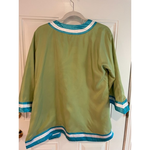 Randolph Duke SILK Open Front Short Kimono Blue Green Reversible Sz 8 Boho Artsy - Picture 5 of 13